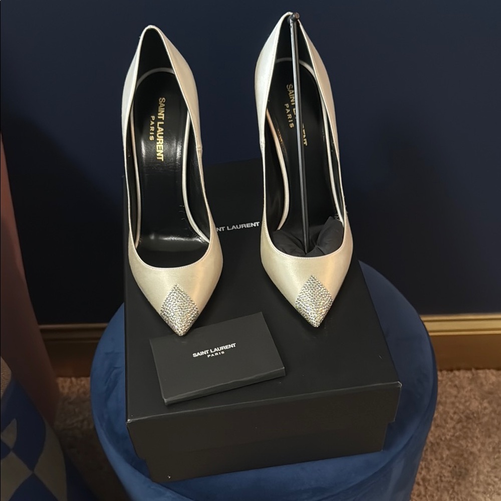 SAINT LAURENT - TOWER 110 STRASS PUMPS - VISCOSE - WHITE